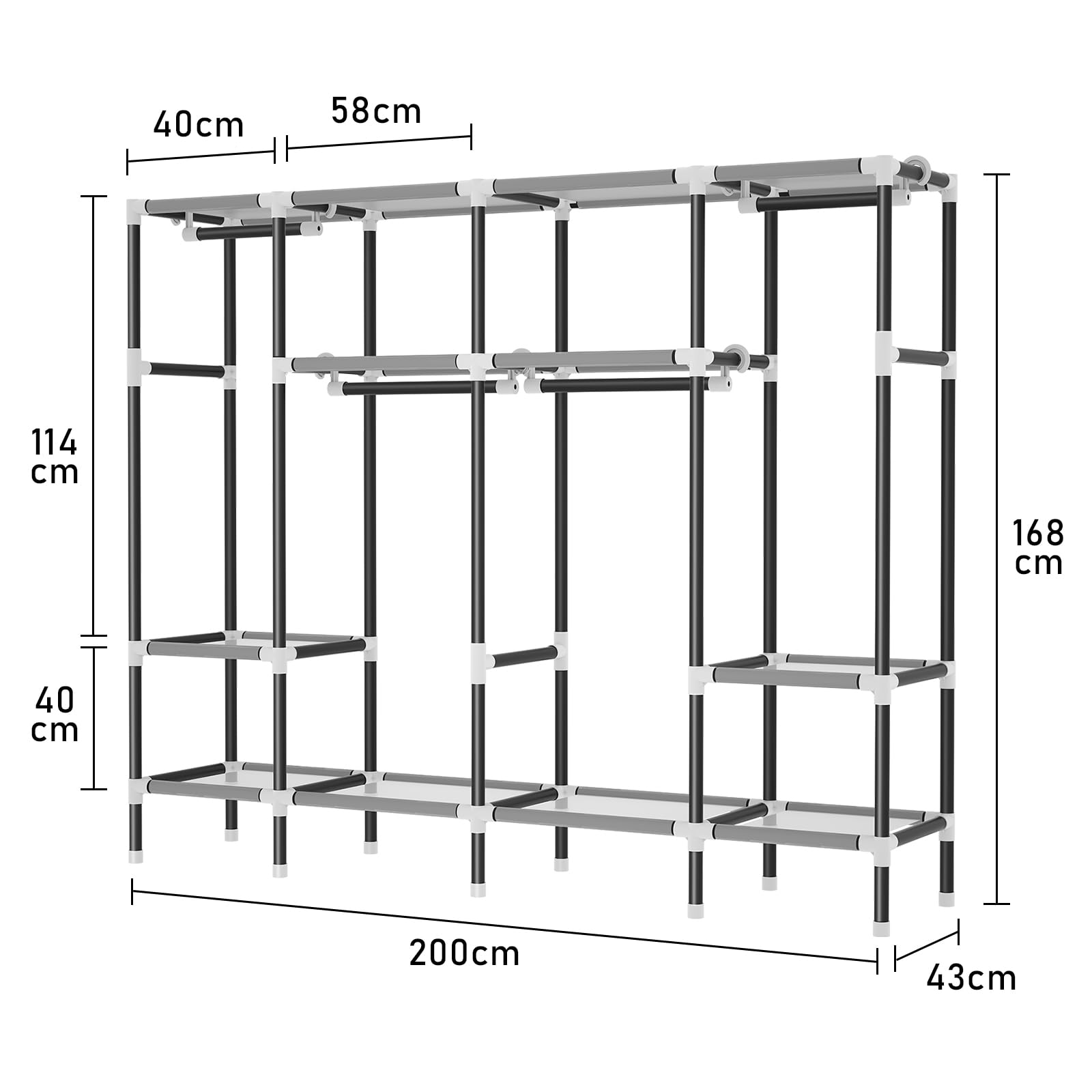 HESMENO Portable Wardrobe – Large Steel Frame Clothes Closet, Grey