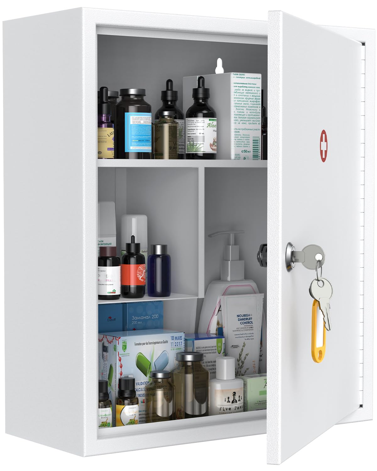 Uniclife Wall Mount Medicine Cabinet | Lockable Steel First Aid Box
