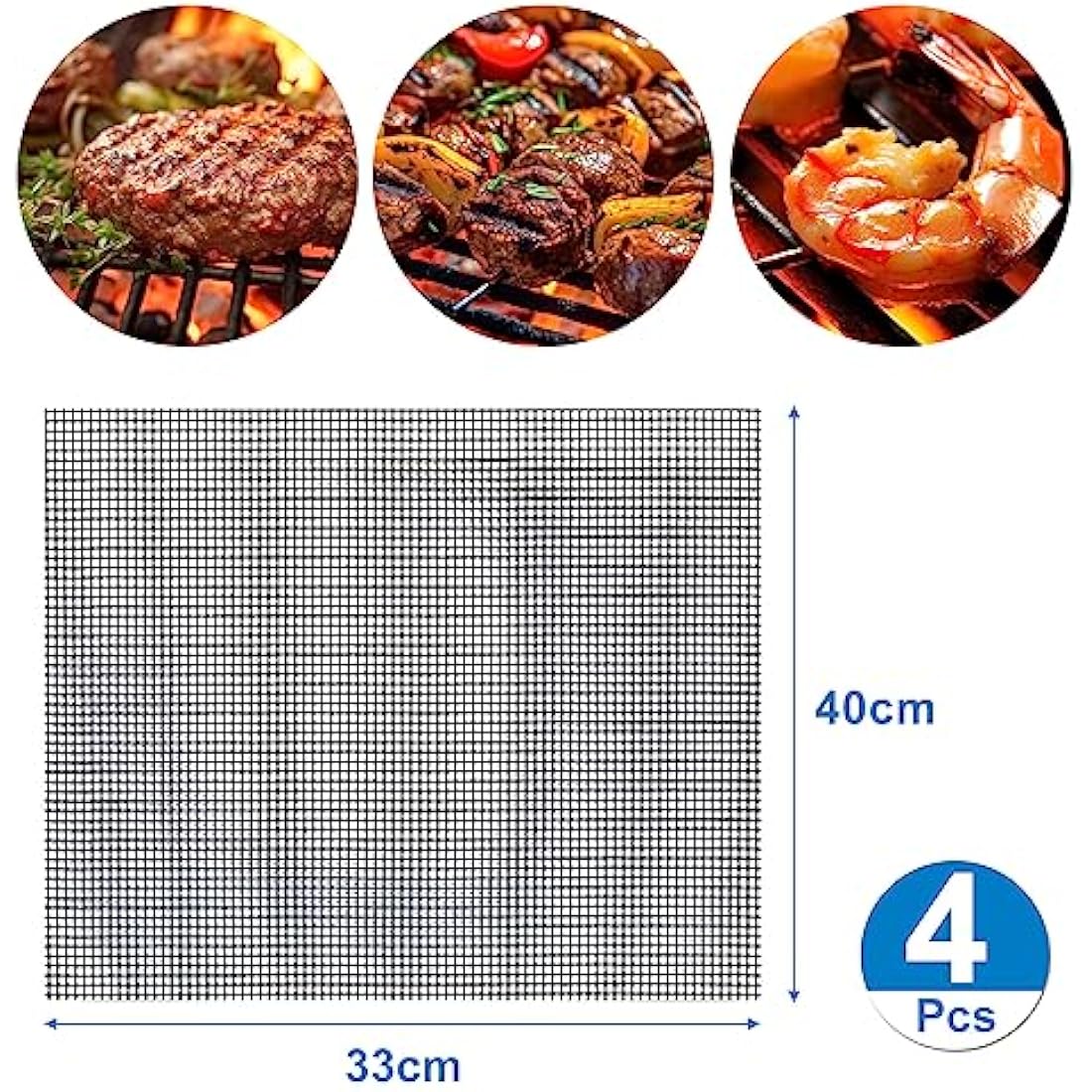 GWHOLE Non-Stick BBQ Grill Mats – 4Pcs Reusable Heat Resistant Sheets