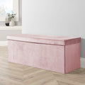Home Source XL Folding Storage Ottoman | Pink Velvet Chest, 100cm