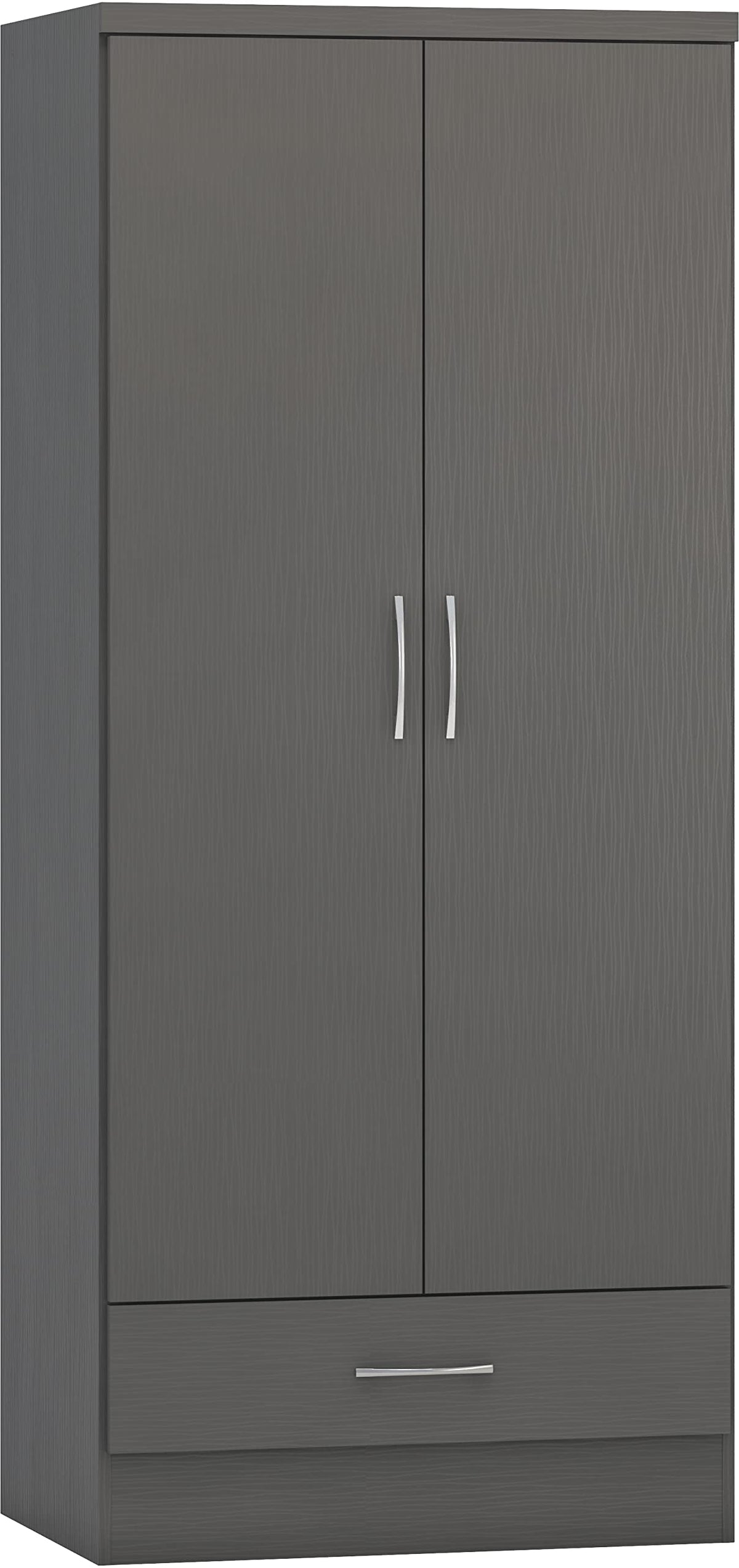 Seconique Nevada 2 Door 1 Drawer Wardrobe in 3D Effect Grey