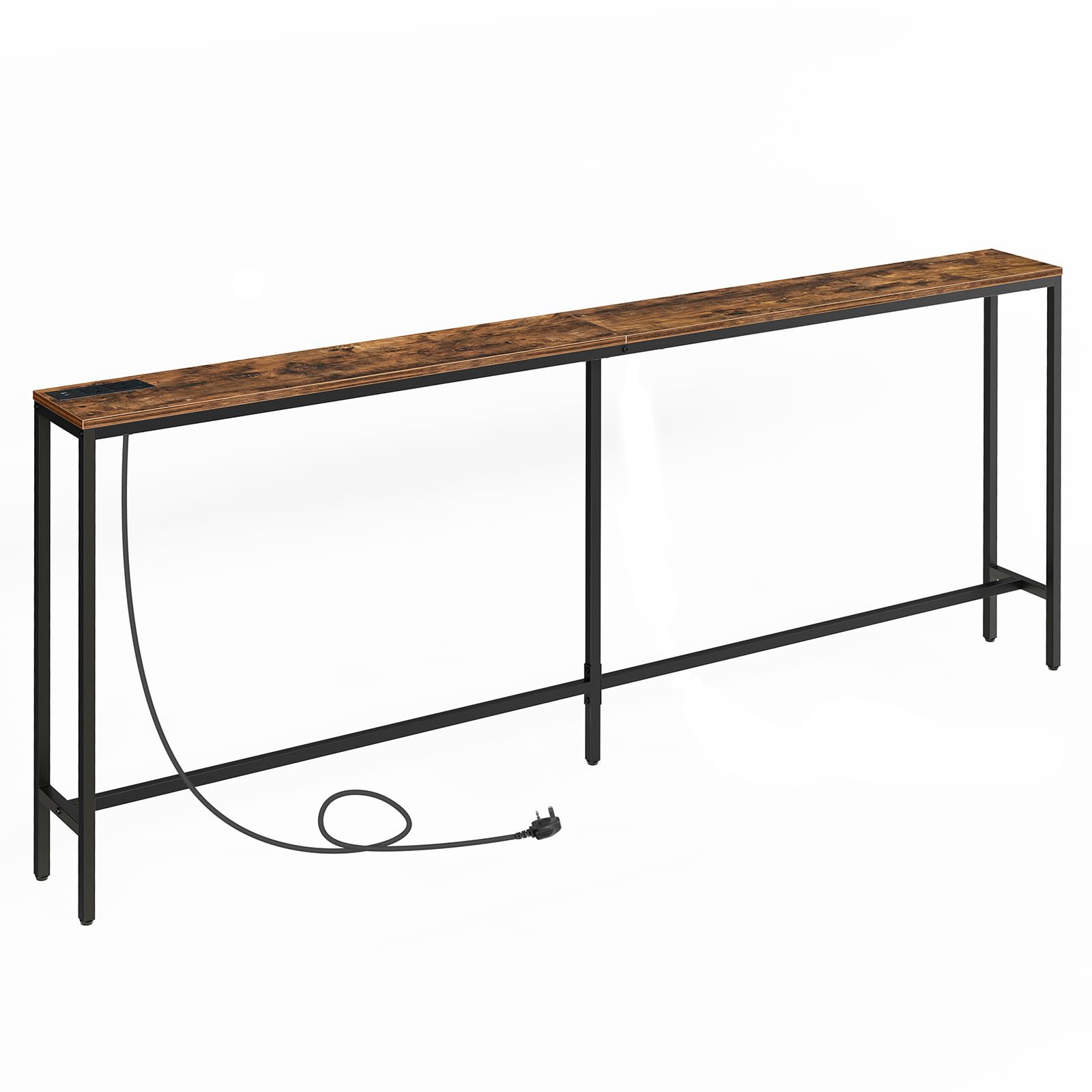 MAHANCRIS 200cm Narrow Console Table with Power Outlet | Industrial Brown