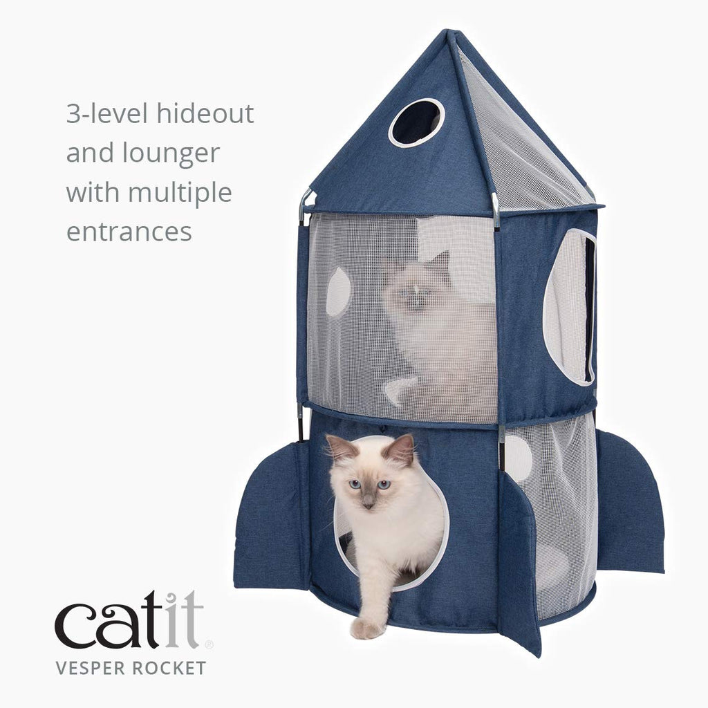Catit Vesper Rocket Ship - Foldable Cat Bed & Playhouse with Cushion