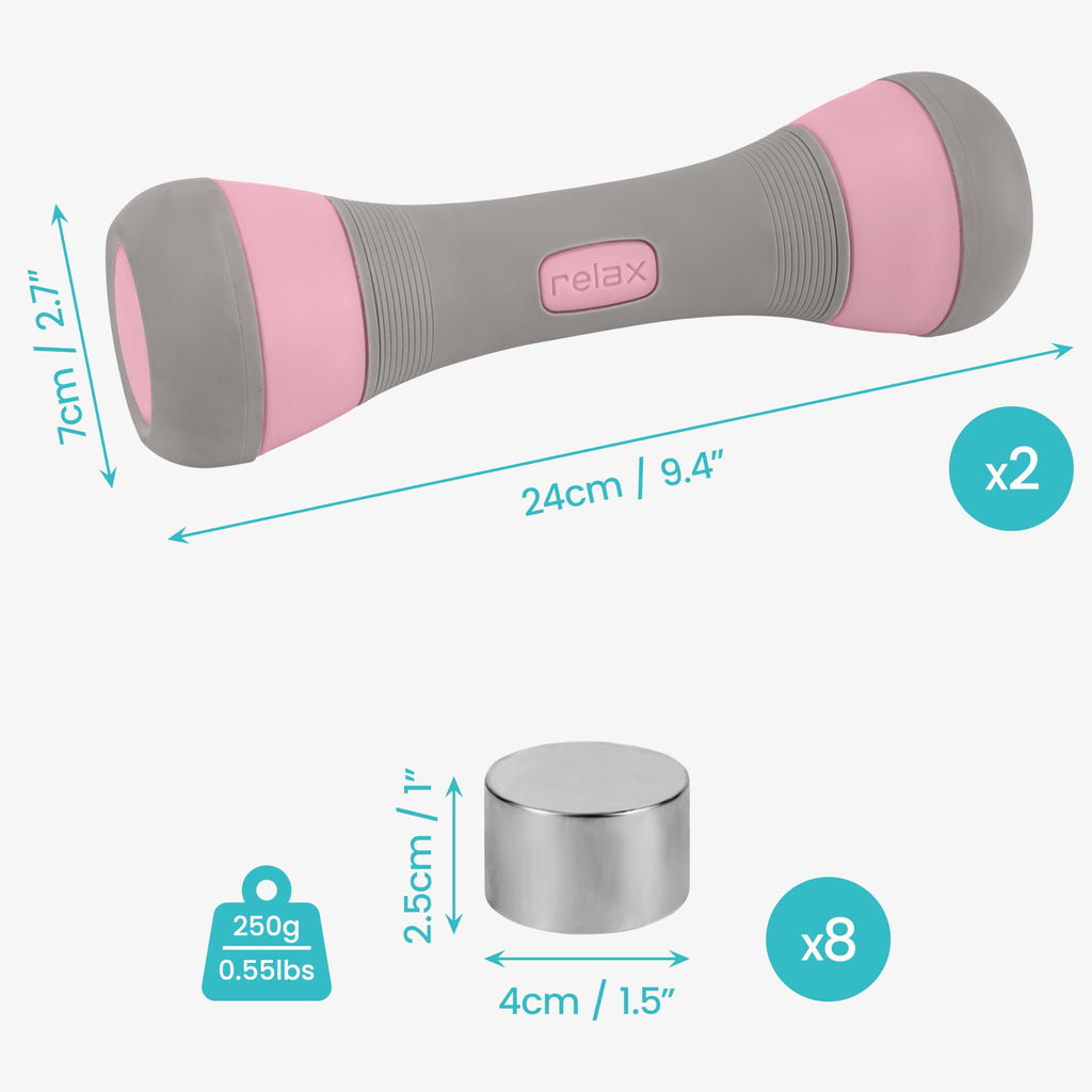 Belle Vous Adjustable Dumbbells 2 Pack | 1-2kg Non-Slip 3-in-1 Weight Set
