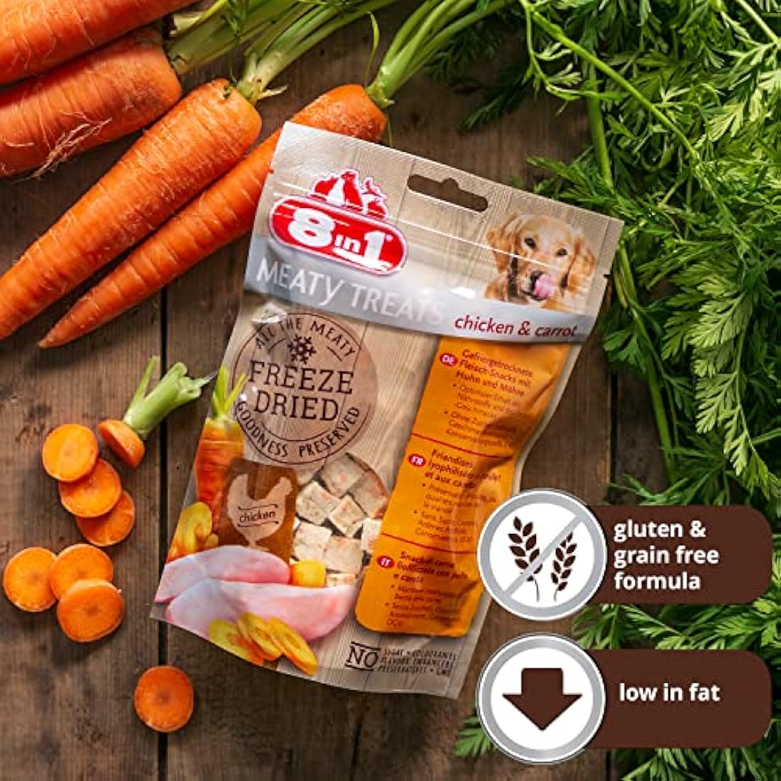 8in1 Meaty Treats Freeze Dried Chicken and Carrot Dog Snacks - 50g