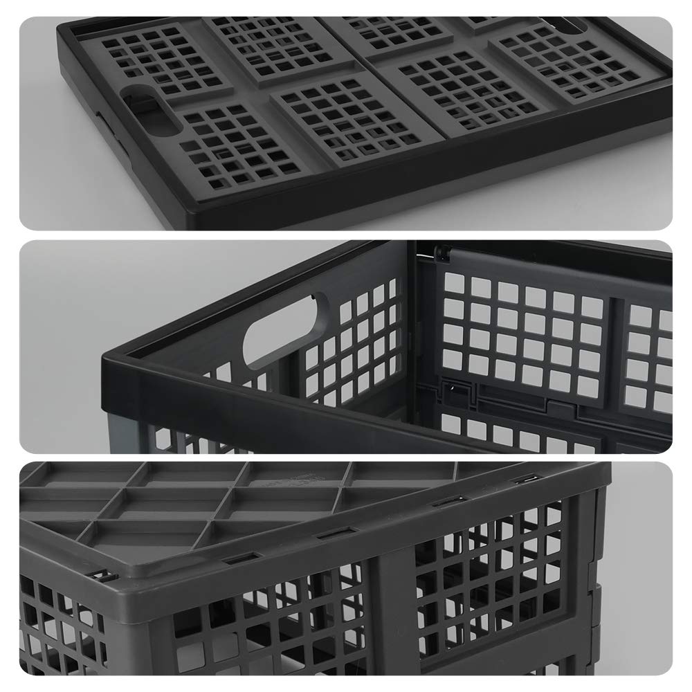 Bringer 30 L Plastic Collapsible Storage Bin, Set of 3 Folding Storage Crate Basket - image 4