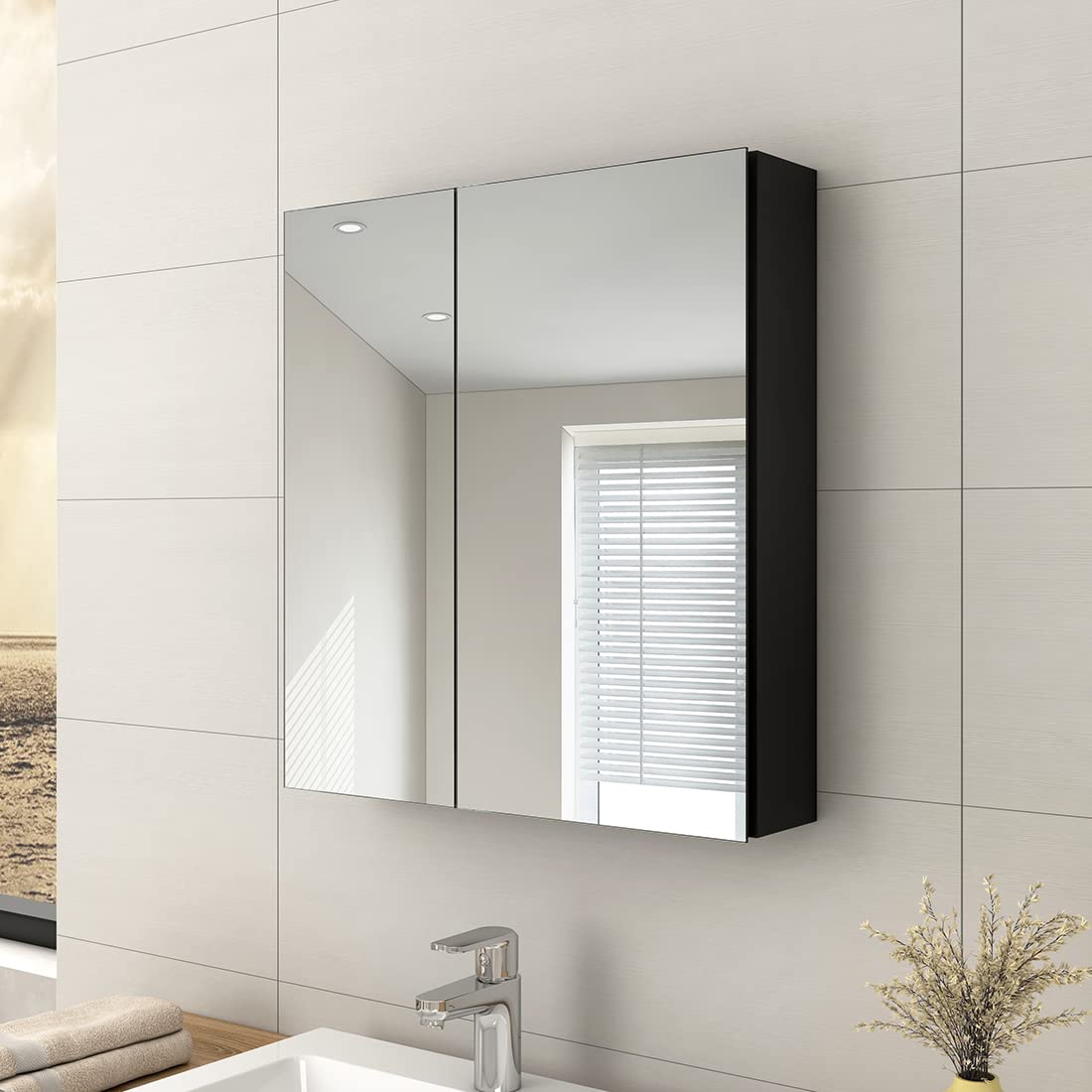 EMKE Aluminum Bathroom Mirror Cabinet – Double Door Wall Mounted Storage