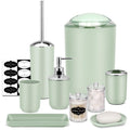 IMAVO 8-Piece Bathroom Accessory Set with Trash Can - Green Plastic Decor