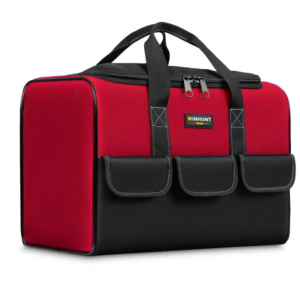 WINHUNT 17 Inch Large Tool Bag | Wide Open Mouth Storage Tote - Red