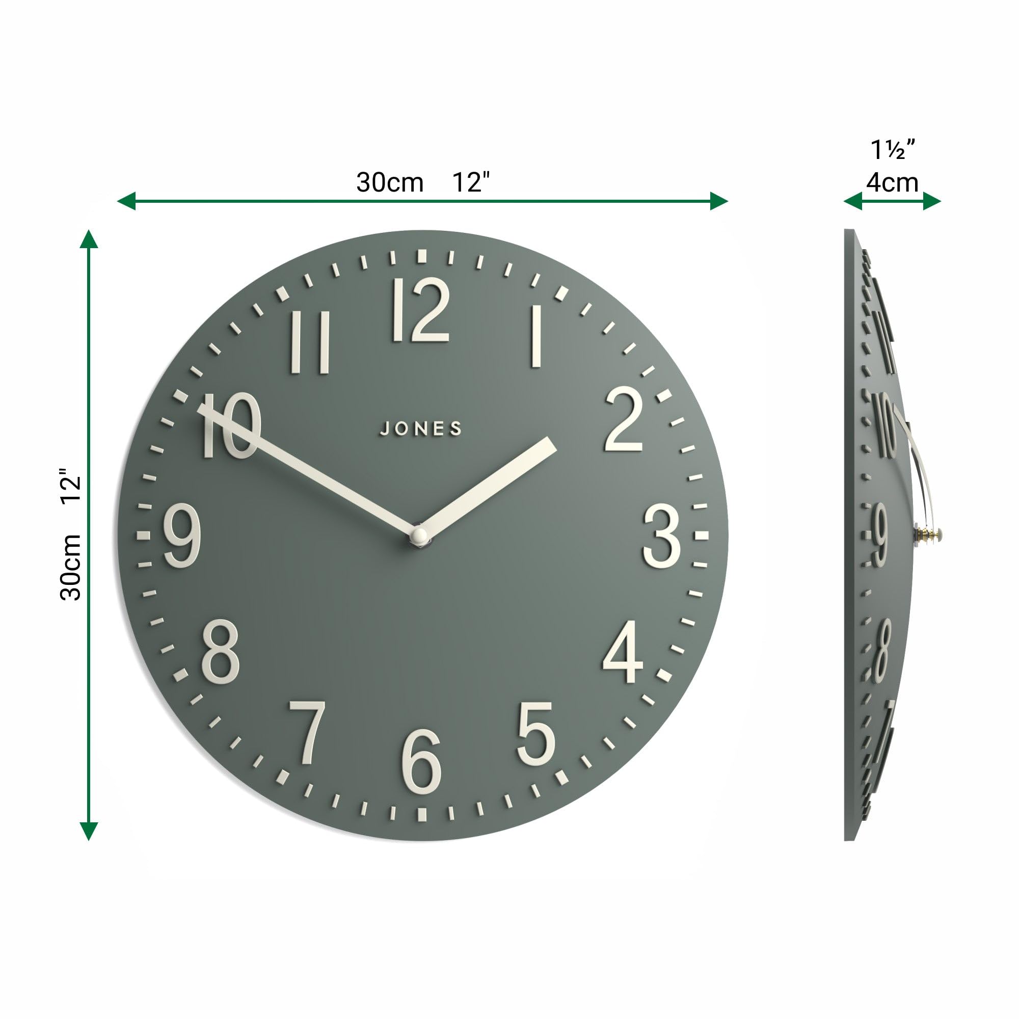 Jones Clocks Chilli Modern Wall Clock – 30cm Green Acrylic Convex Face