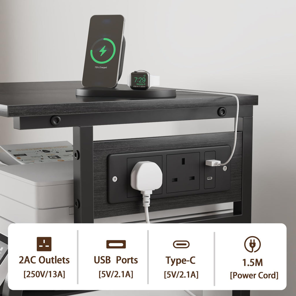OYRREU 3-Tier Rolling Printer Stand with Outlets for Home, Office, Black - image 2