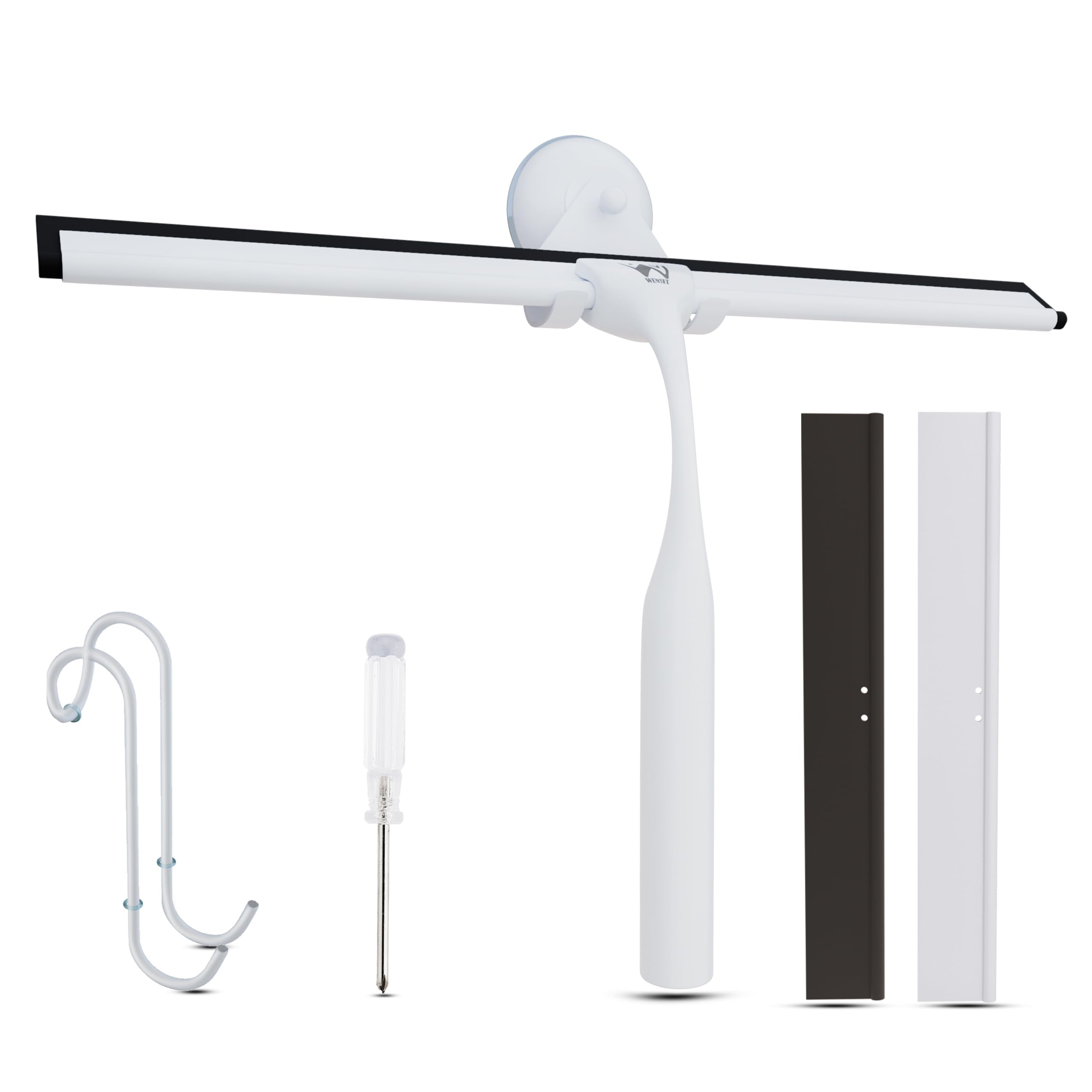 Wunset 25cm Shower Squeegee - 6-Piece Set with Silicone Lips | White