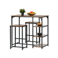 FurnitureR 3-Piece Industrial Bar Table Set with 2 Stools & Storage