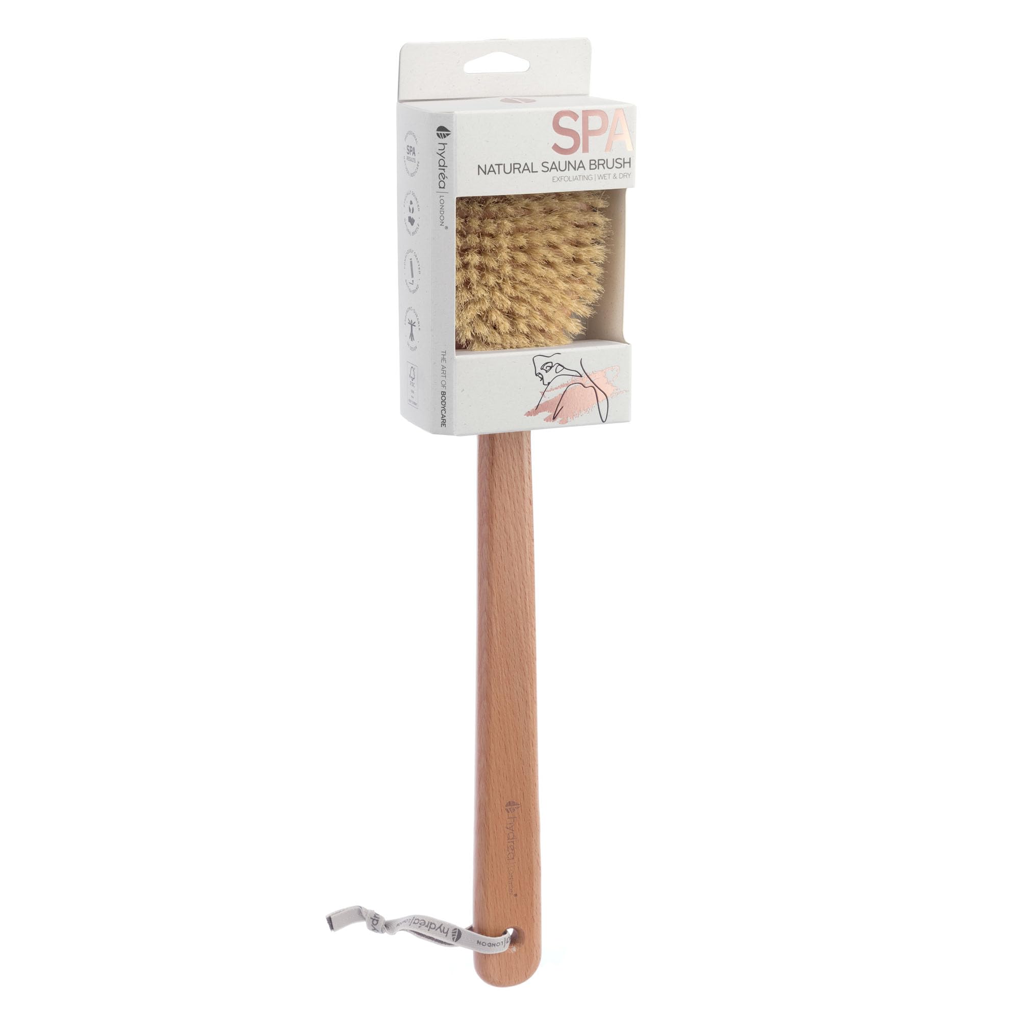Hydrea London Natural Bristle Body Brush – Long Handle Back Scrubber