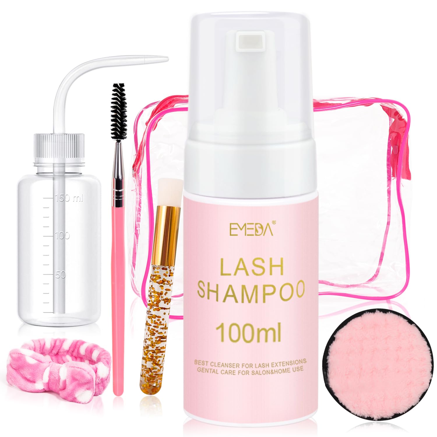 EMEDA Eyelash Shampoo Kit - 100ml Oil-Free Foam Cleanser with Brushes