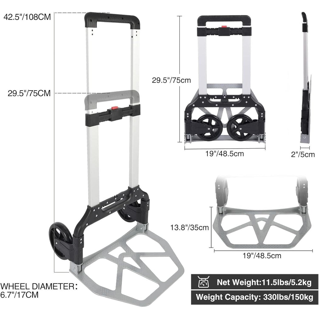 REDCAMP Heavy Duty Folding Hand Truck | 330lbs Capacity Aluminum Dolly