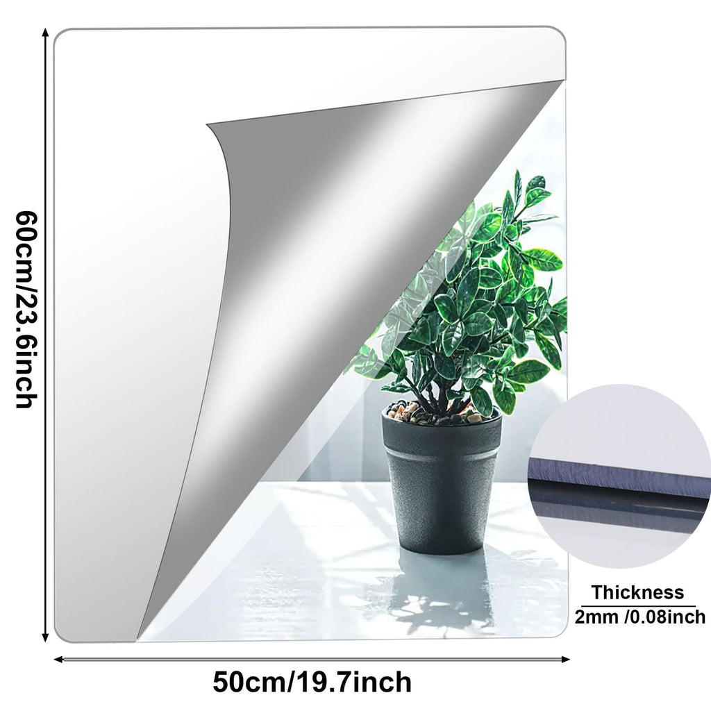 4-Pack Acrylic Adhesive Mirror Tiles - 50x60cm, 2mm Thick