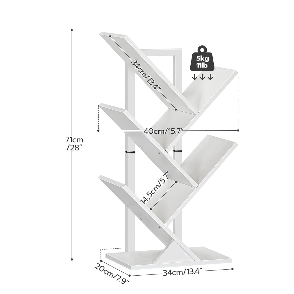 HOOBRO Tree Book Shelf 71 cm, 4-Tier Small Bookcase, Floor Free Standing Bookshelf, Desktop Bookcase, Display Book Magazine, White EWT04SJ01G1 - image 4