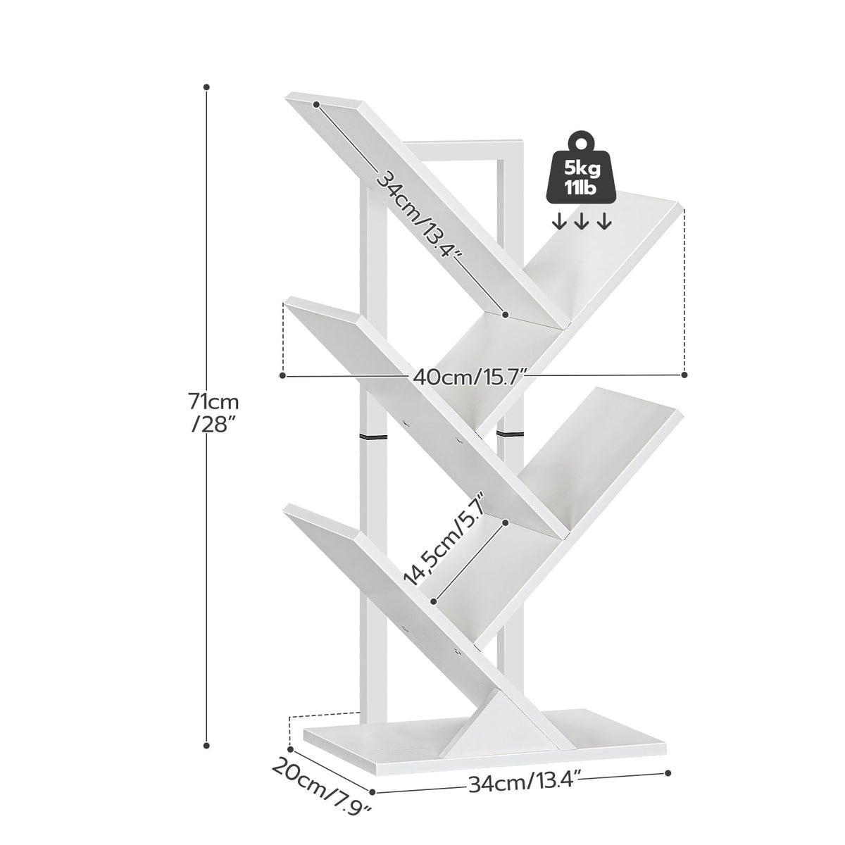 HOOBRO Tree Book Shelf 71 cm, 4-Tier Small Bookcase, Floor Free Standing Bookshelf, Desktop Bookcase, Display Book Magazine, White EWT04SJ01G1 - image 4
