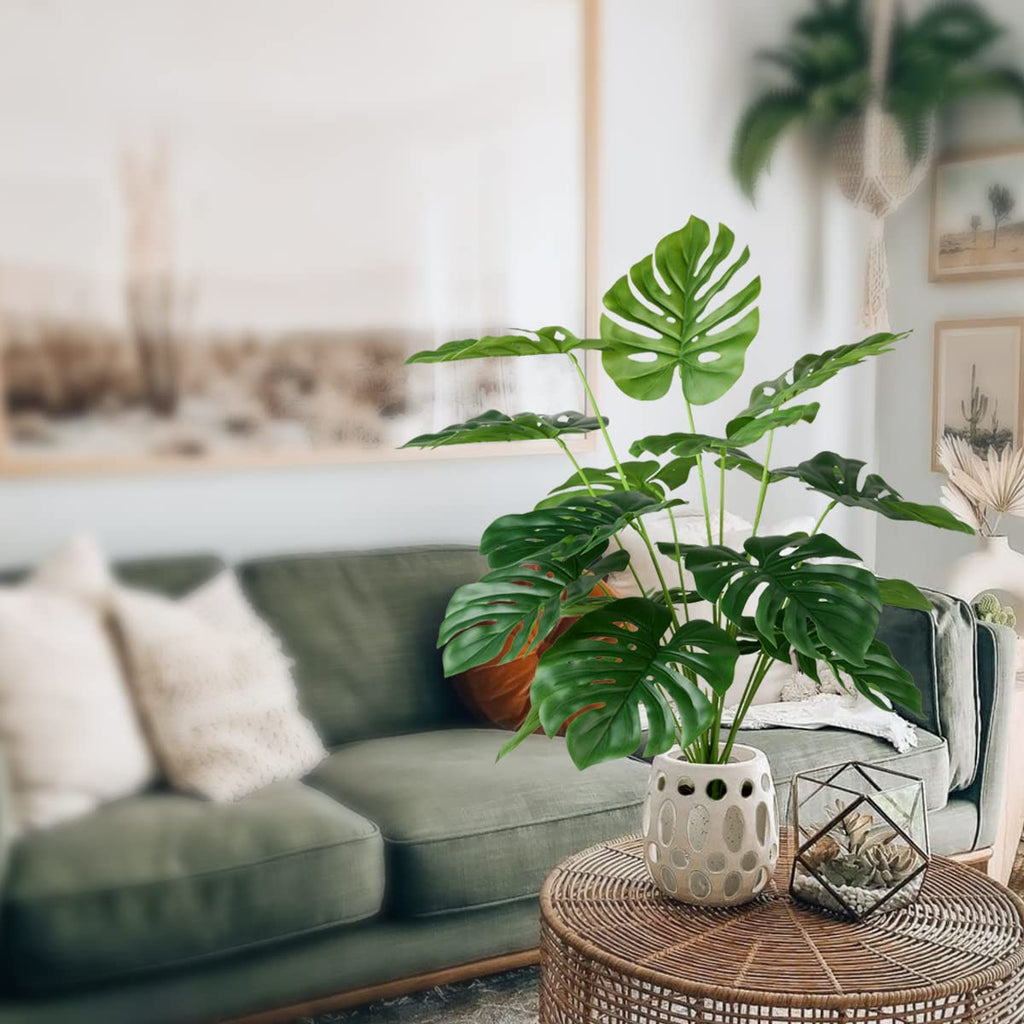 28" Artificial Monstera Palm Tree - 2 Pack Faux Silk Plants