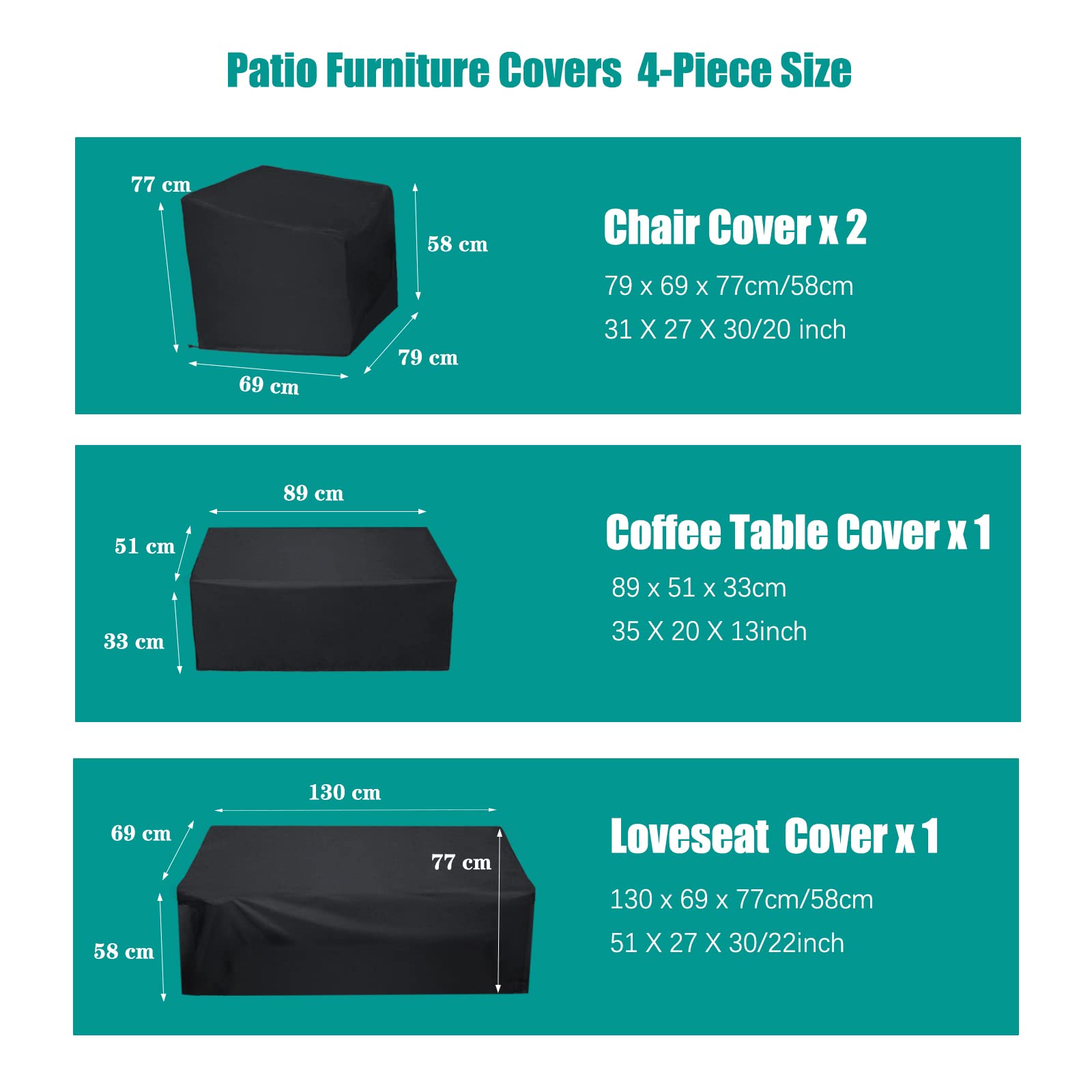 WISCLASS 4-Piece Patio Furniture Covers | Waterproof 420D Heavy Duty Black