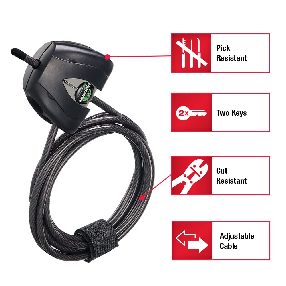 Master Lock Python Adjustable Cable Lock - 6ft Braided Steel, 2 Pack