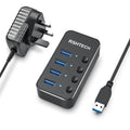 RSHTECH Powered USB 3.0 Hub – 4-Port Aluminum Hub with Power Supply