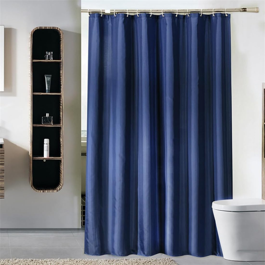 Lkw Ogechi Navy Blue Extra Wide Waterproof Polyester Shower Curtain