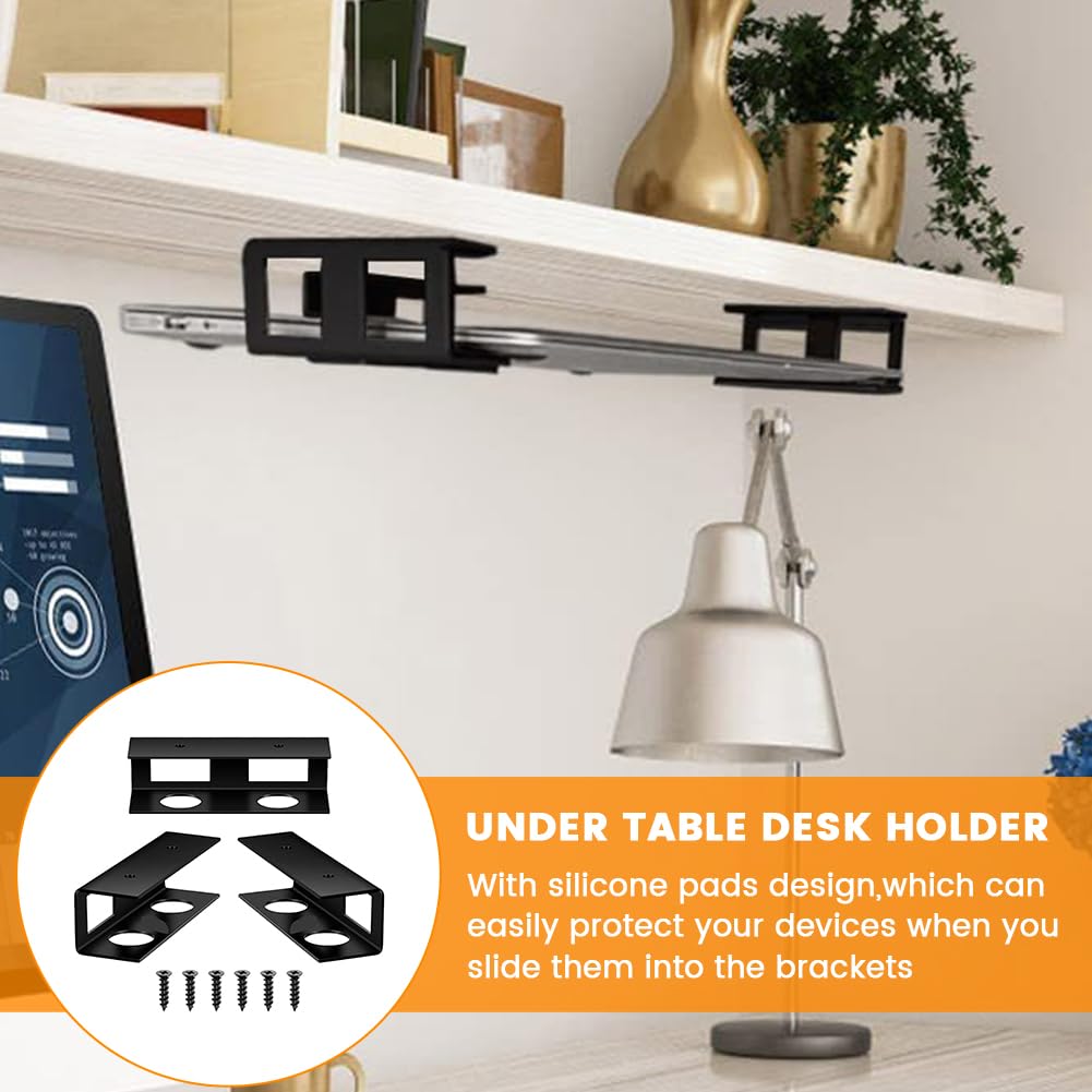 Kisbeibi Under Desk Laptop Mount, Metal Under Desk Laptop Storage Holder with Screws, Under Table Desk Holder for Laptop, Tablet - image 2