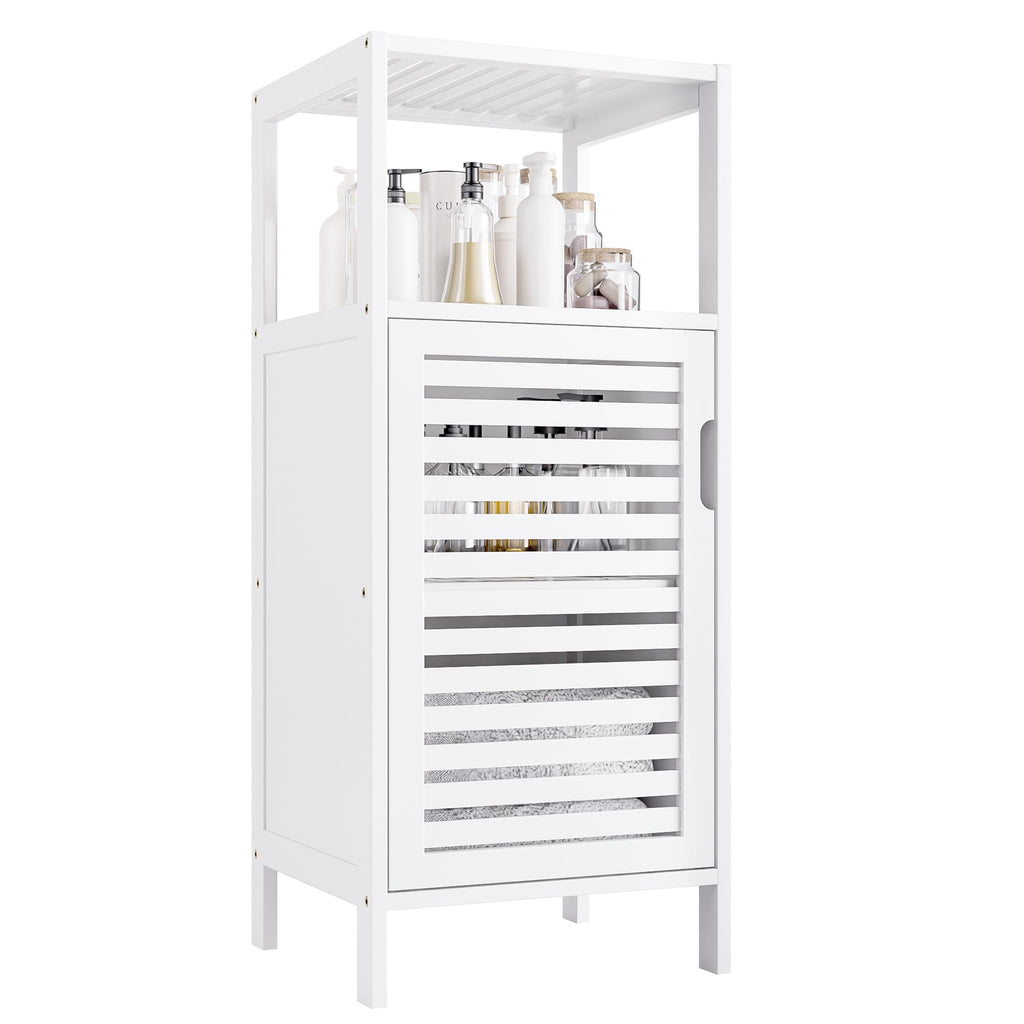 HITNET 4-Tier Bamboo Bathroom Storage Cabinet | Slim White Floor Organizer