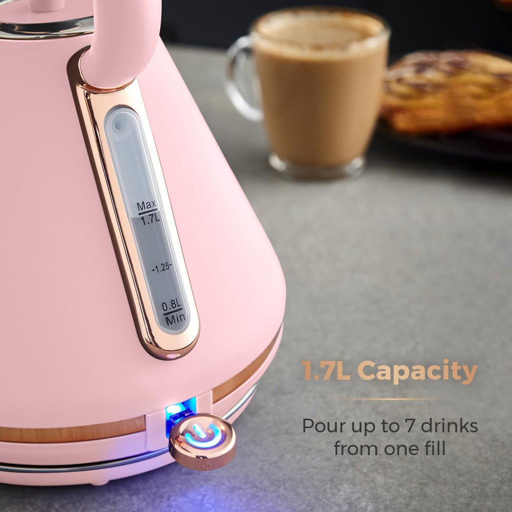 Tower Cavaletto Pyramid Kettle | 1.7L Rapid Boil | Pink & Rose Gold