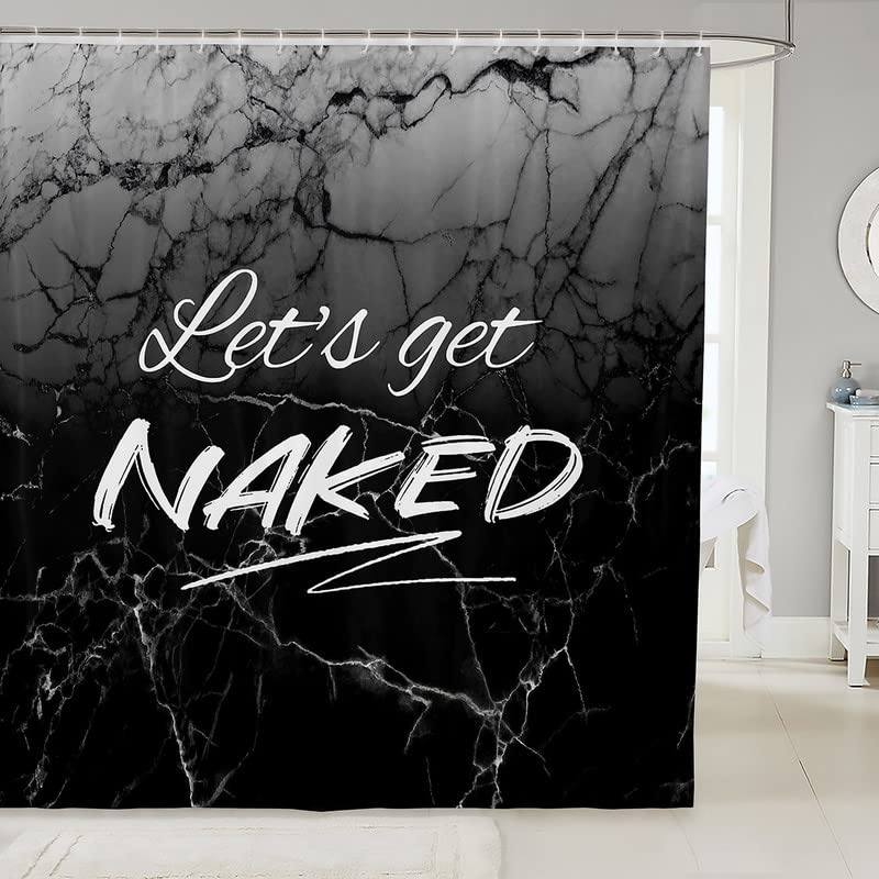 Jolof Store Let's Get Naked Black Marble Waterproof Polyester Shower Curtain