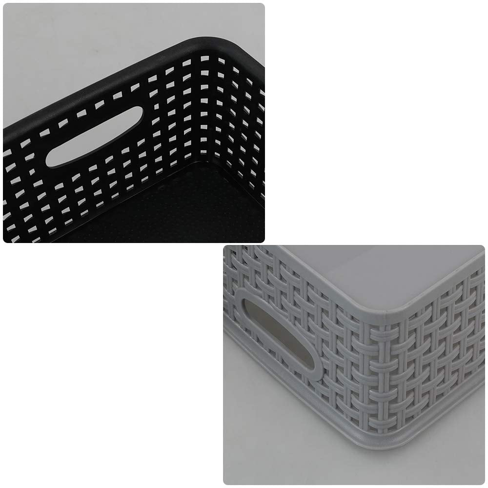 Mayish Plastic Weave Basket with Handle, Black and Grey, 6 Packs - image 3