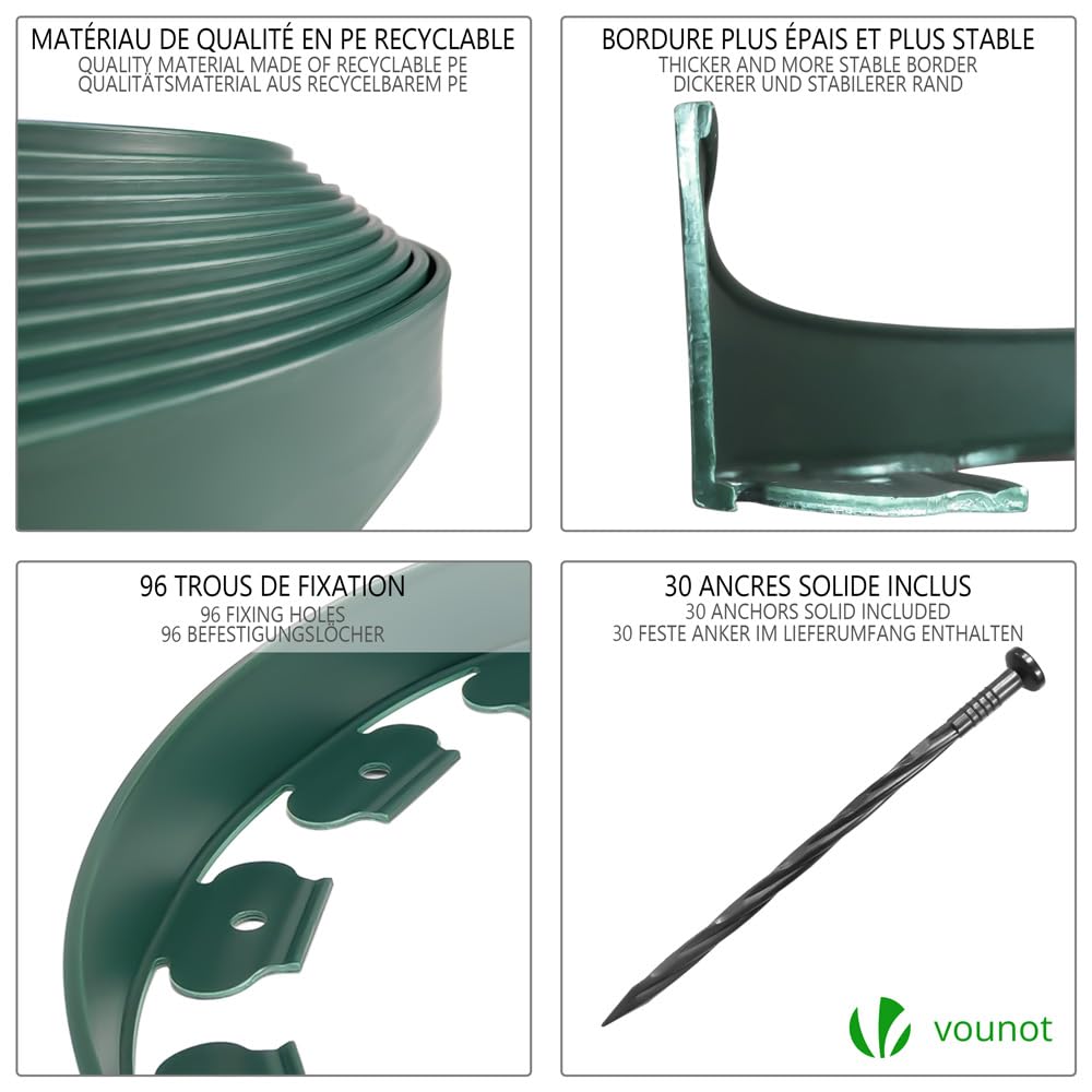 VOUNOT 20m Flexible Plastic Lawn Edging – Garden Border with 60 Pegs
