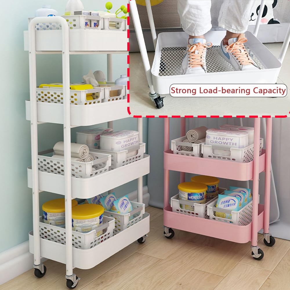 Heavy-Duty Iron Mesh 4-Tier Storage Rolling Cart Trolley Mobile Shelving Organiser with Swivel Wheels for Kitchen Bedroom Bathroom Laundry Office - image 4