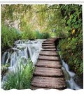 ABAKUHAUS Nature Shower Curtain – Green Jungle Stream Fabric, 175x200cm