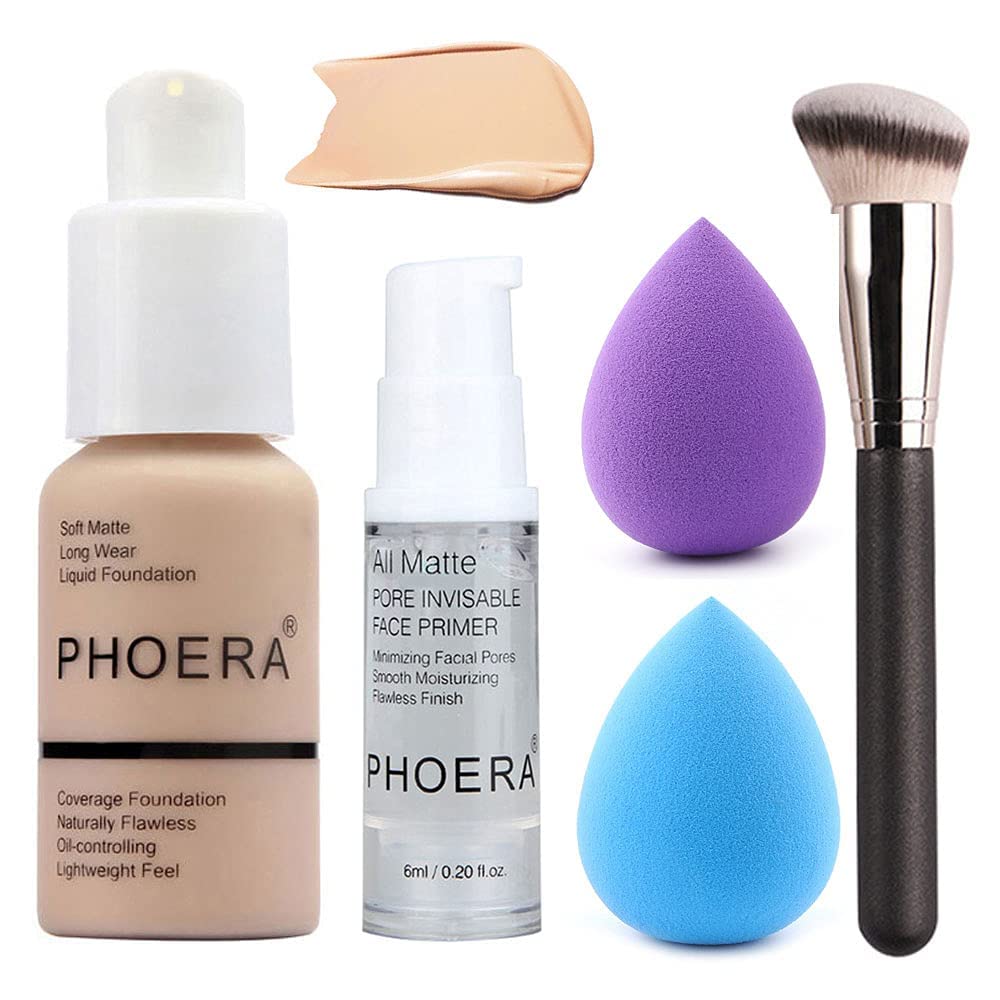 5-Piece Full Coverage Matte Liquid Foundation Set - #102