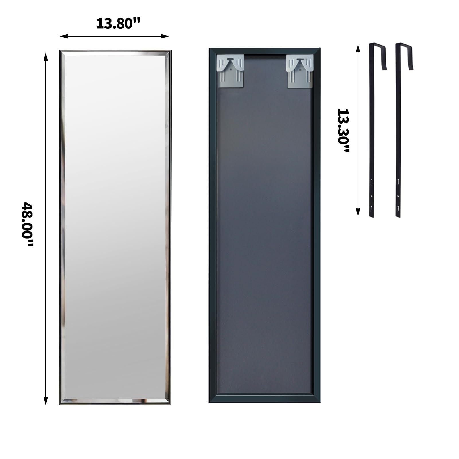 HORLIMER Full Length Wall Mirror | 14x48 Black Frame Shatterproof Glass