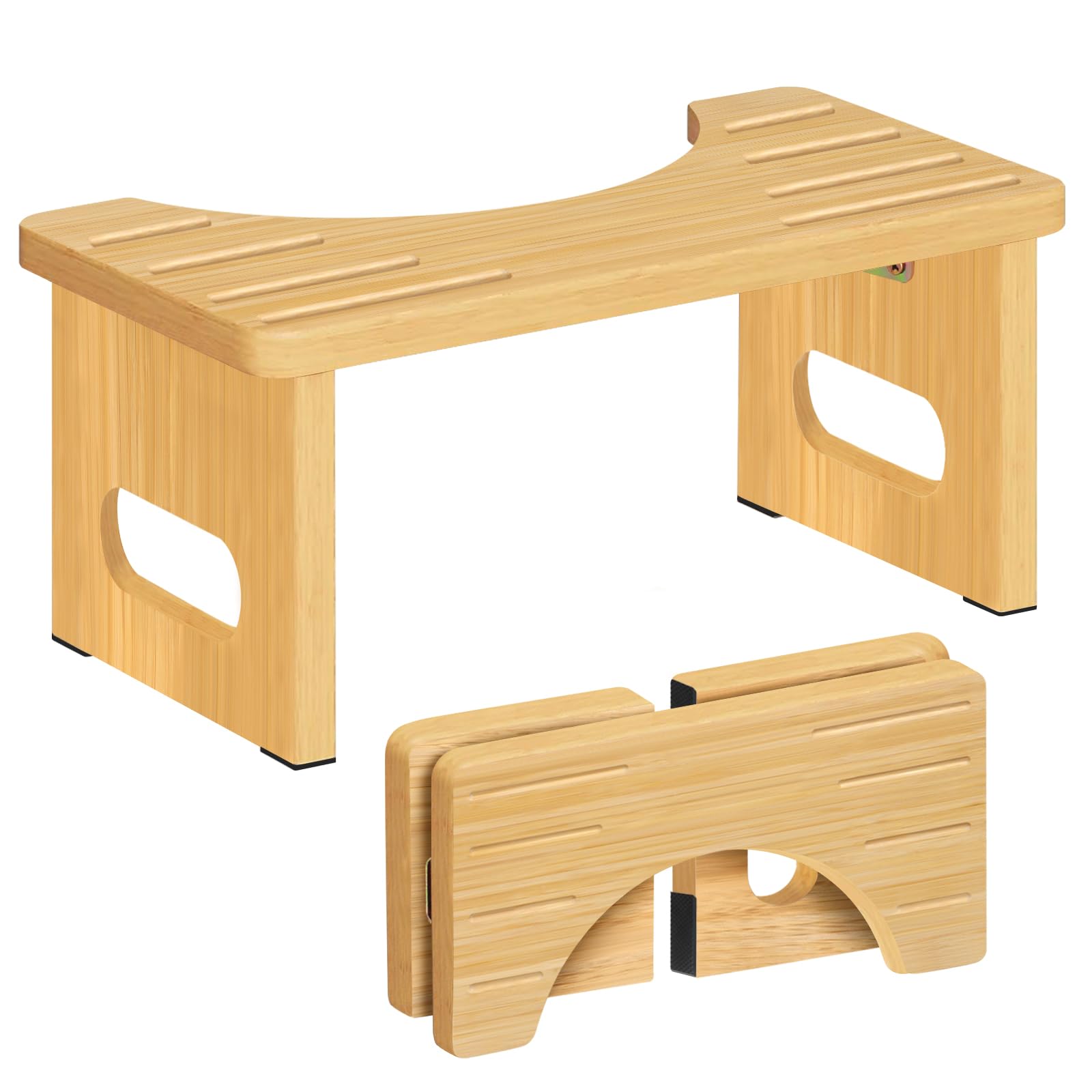AkoaDa Wooden Toilet Stool – Foldable C-Shaped Bathroom Footstool