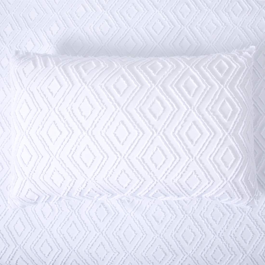 YINFUNG White King Duvet Cover Set – Tufted Geometric 3-Piece Bedding