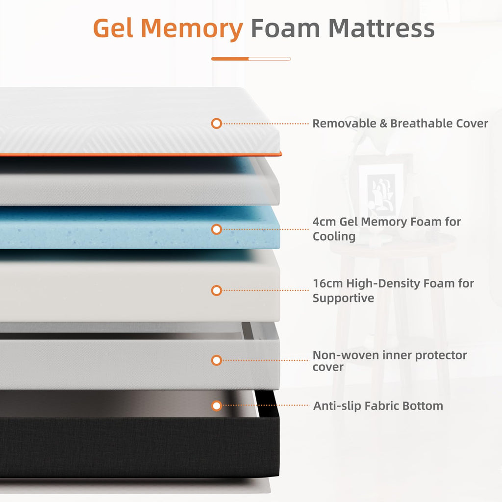 Vesgantti Single Mattress Memory Foam Mattress, Medium, 90x190x20CM