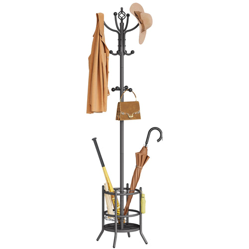 Tajsoon Coat Tree with Umbrella Stand, Coat Rack With 16 Hooks, Grey - image 1
