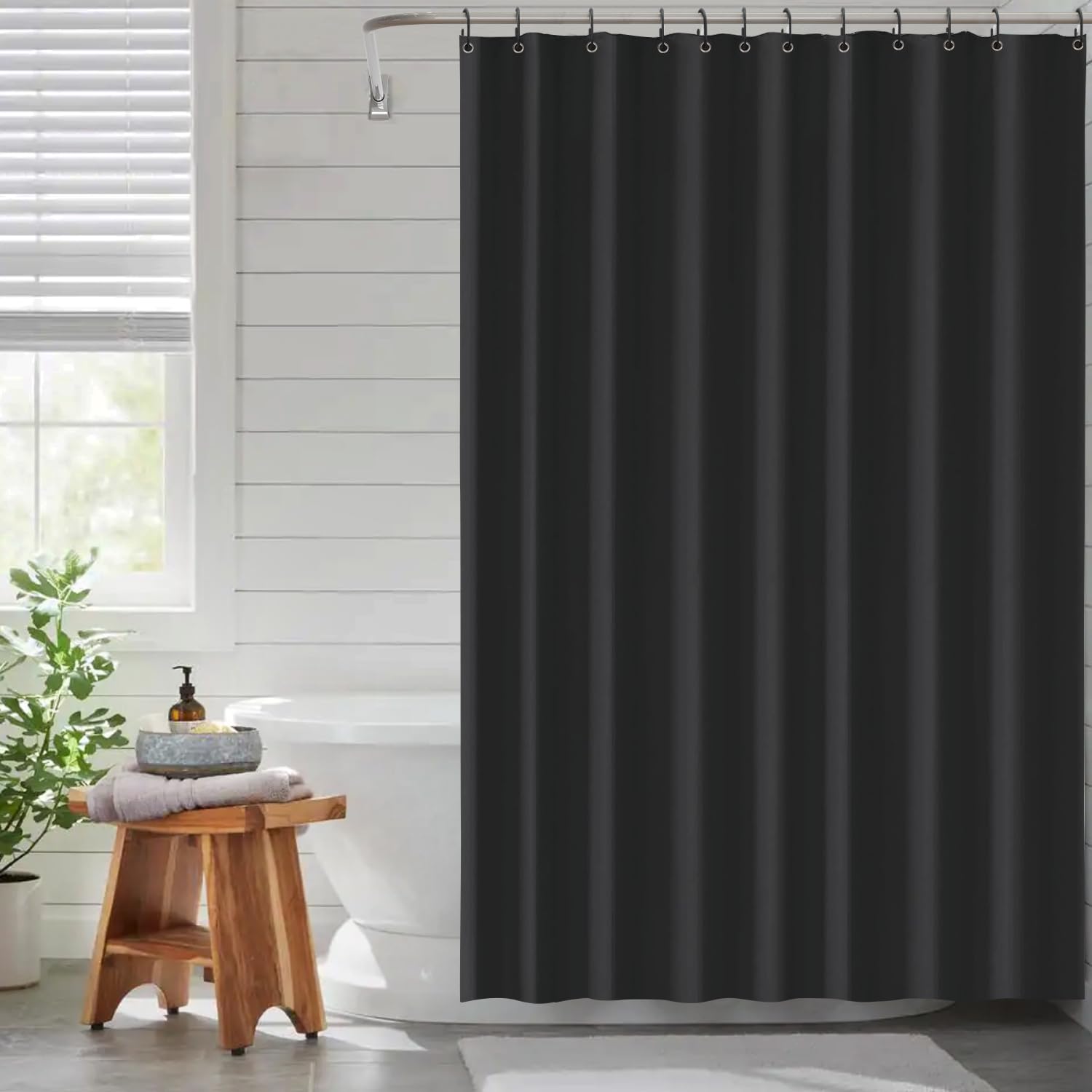 Funria EVA Shower Curtain – Waterproof Black Bathroom Liner with 12 Hooks