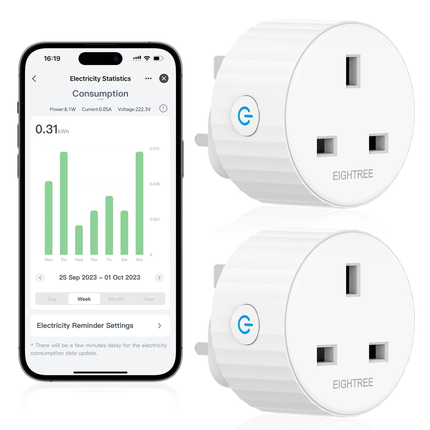 EIGHTREE Smart WiFi Plug – Alexa & Google Home Socket, 13A (2 Pack)
