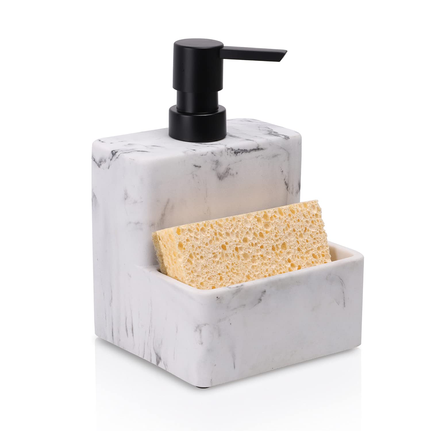 zccz Marble Look Soap Dispenser with Sponge Holder – Resin Sink Organizer