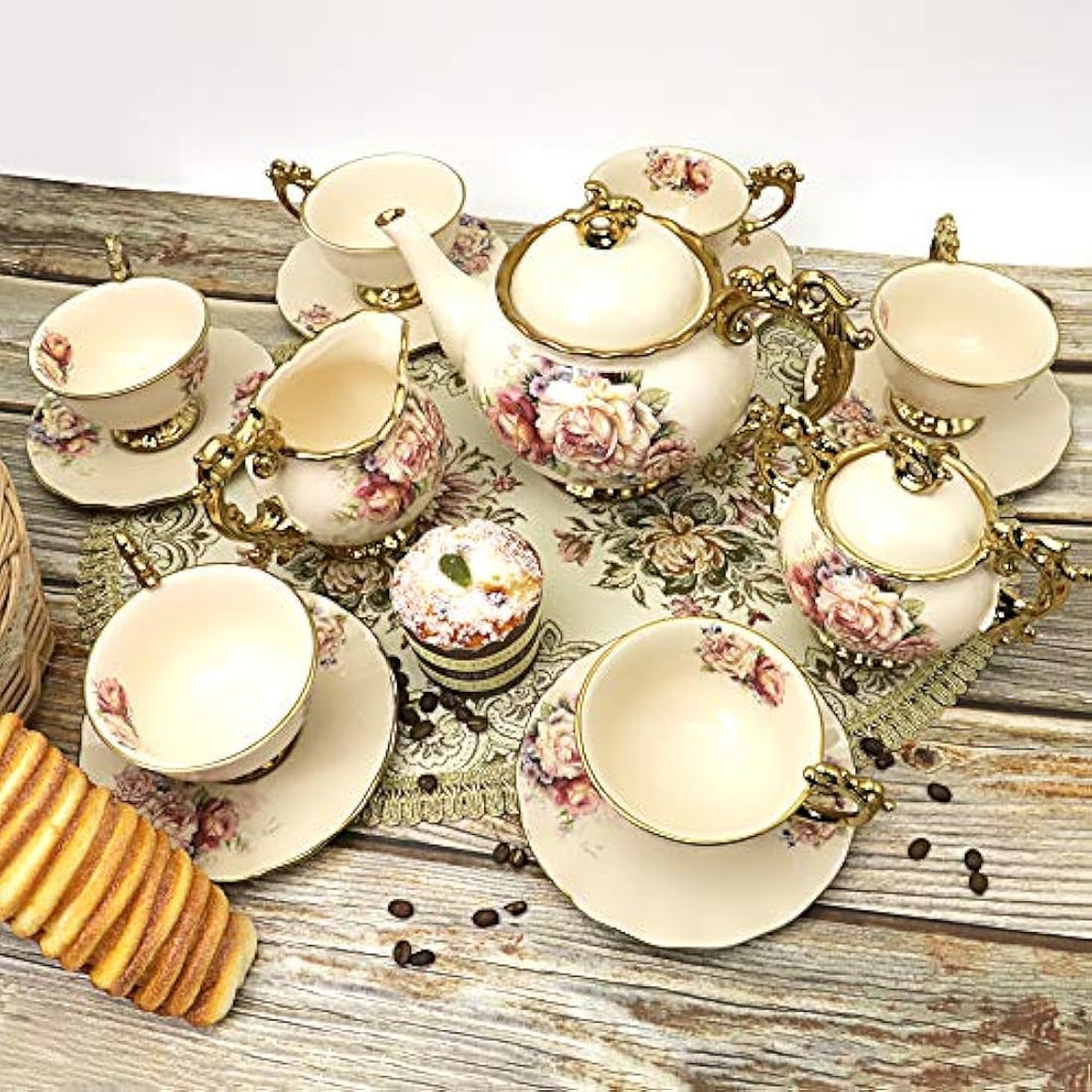 fanquare 15-Piece Floral Porcelain Tea Set | British Royal Tea Service