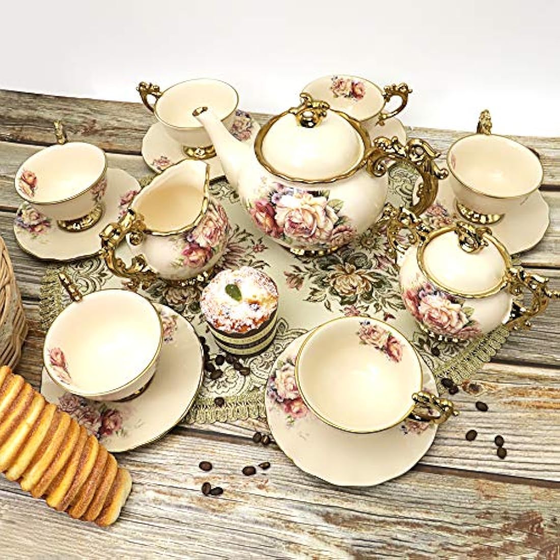 fanquare 15-Piece Floral Porcelain Tea Set | British Royal Tea Service