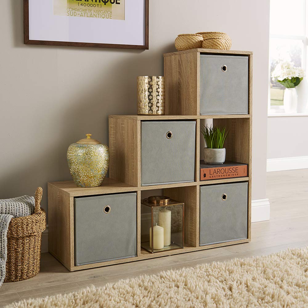 Jolof Store 6 Cube Step Bookcase – Oak Effect Wooden Display Unit