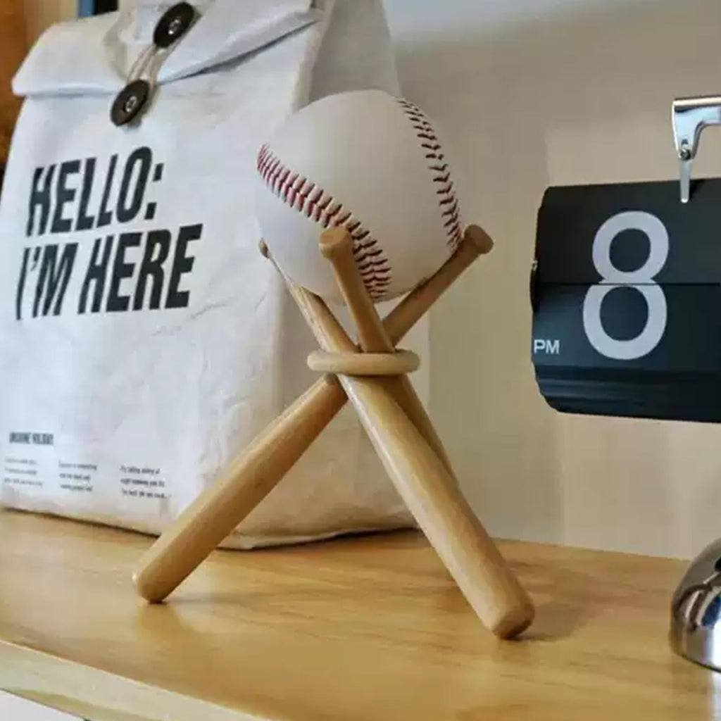 DCYQAIN Wooden Baseball Display Stand, Creative 3-Bat Design Ball Holder for Autographed Baseball Golf Ball - image 4