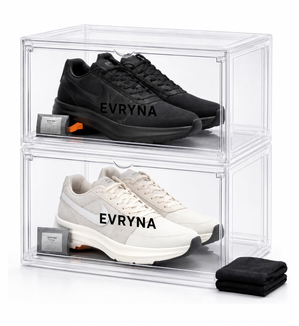 EVRYNA 2 Pack Premium Clear Shoe Boxes - Stackable - Anti-UV, Magnetic Front Door - Reinforced Plastic, Designer Storage for Sneakers - image 1
